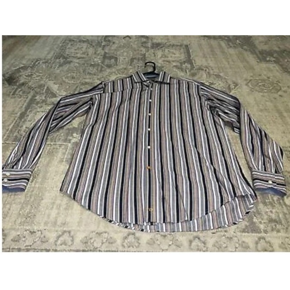 Thomas Dean Button Up Shirt Mens‎ Sz Large Long Sleeve Striped Multi